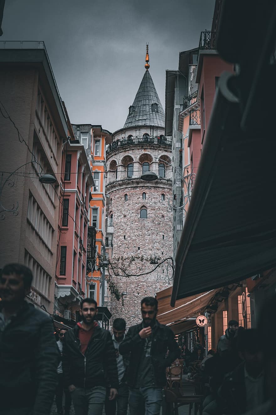 torre di galata, Galata, strada, persone, Istanbul, Eminönü, tacchino, Torre, cultura, cittadina