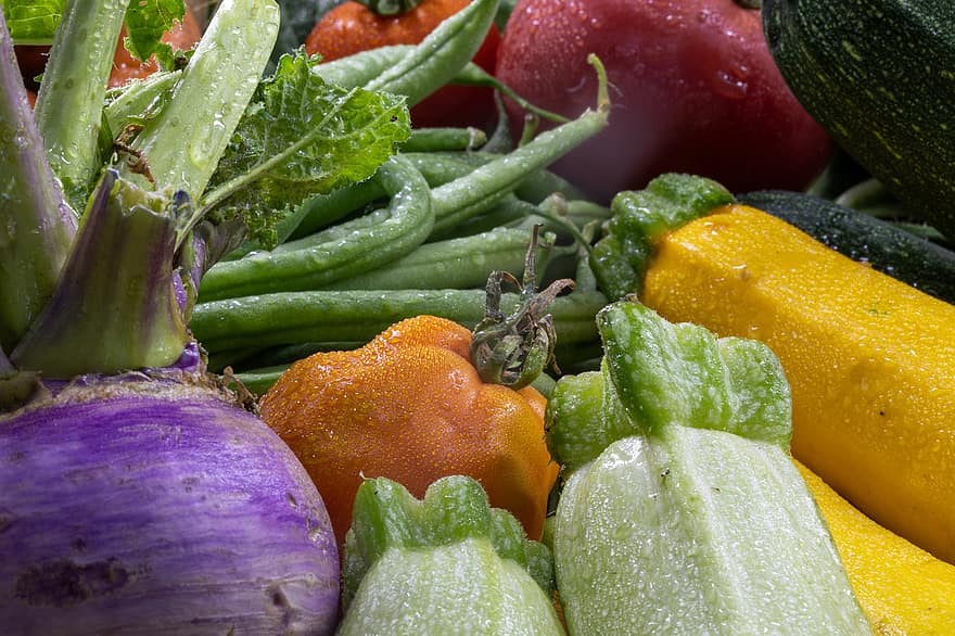 सब्जियां, खाना, बाजार, भीगा हुआ, बूंदें, पानी की छोटी बूंदें, उत्पादित करें, कार्बनिक, खाद्य, सामग्री