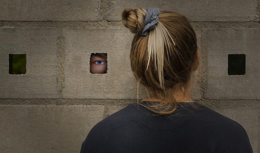 Woman, Eye, Wall