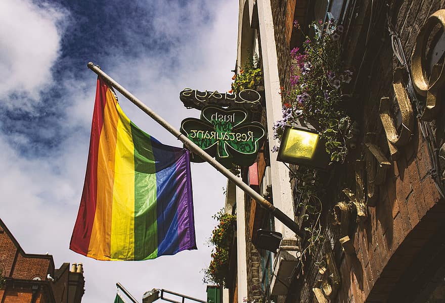 LGBT, regnbueflagg, bygning, flagg, symbol, gay, stolthet, irsk pub