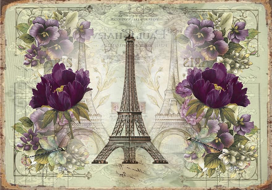 реколта, цвете, Париж, заден план, архитектура, илюстрация, известното място, френска култура, фонове, история, листо