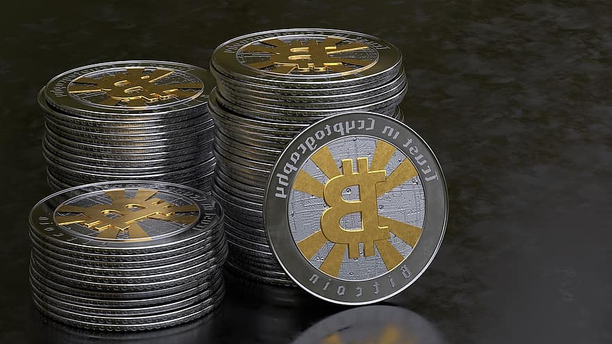 Bitcoin, mønter, internet, cryptocurrency, frem, 3d