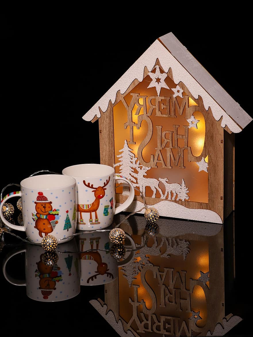 hari Natal, dekorasi, xmas, Desain, liburan, hadiah, cangkir, kopi, perayaan, musim dingin, malam
