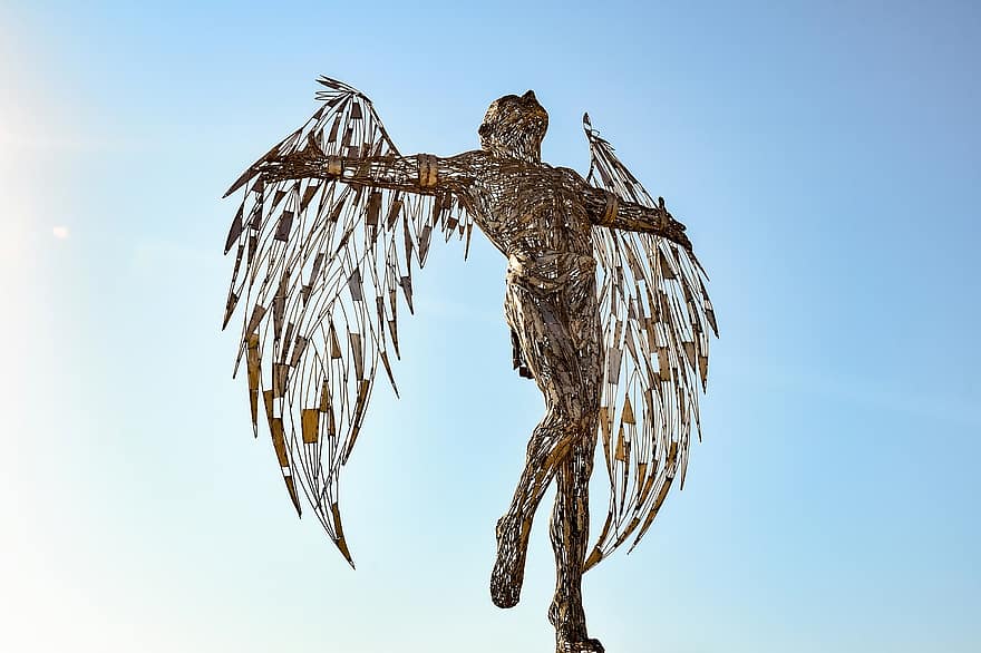 ангел, статуя, скульптура, крылья, металлический, Икар, Изобразительное искусство, летающий