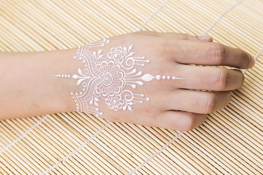 mehndi, henna, tetování, ruka, design, kultura, tradiční, vzor
