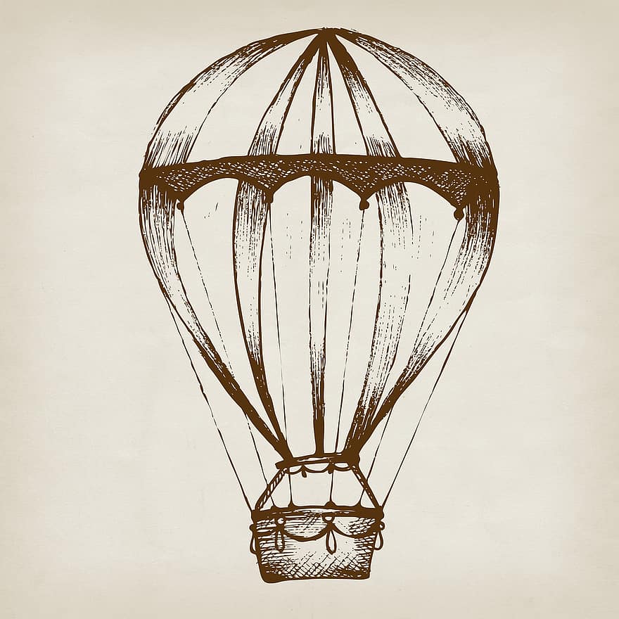 globus d'aire calent, viatjar, transport, història, vintage, esbós, salutació, targeta, romàntic