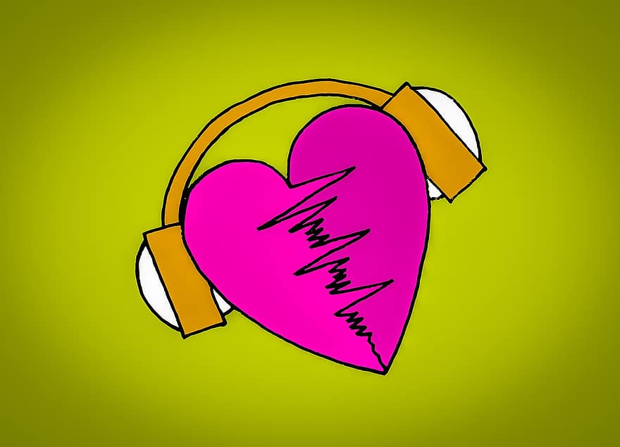 hjerte, hjerteslag, headset, hodetelefon, musikk, lyd, Hjertevibrasjoner, rytme