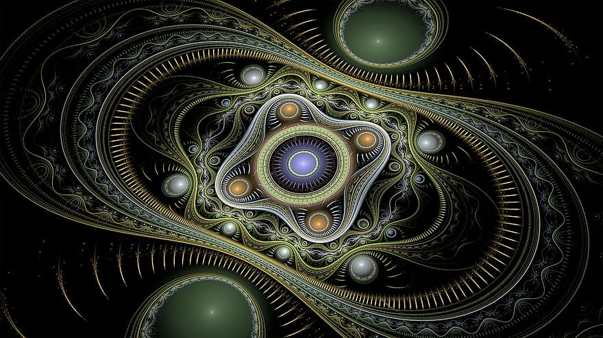 fractal, Steampunk, unelte, verde, decorativ