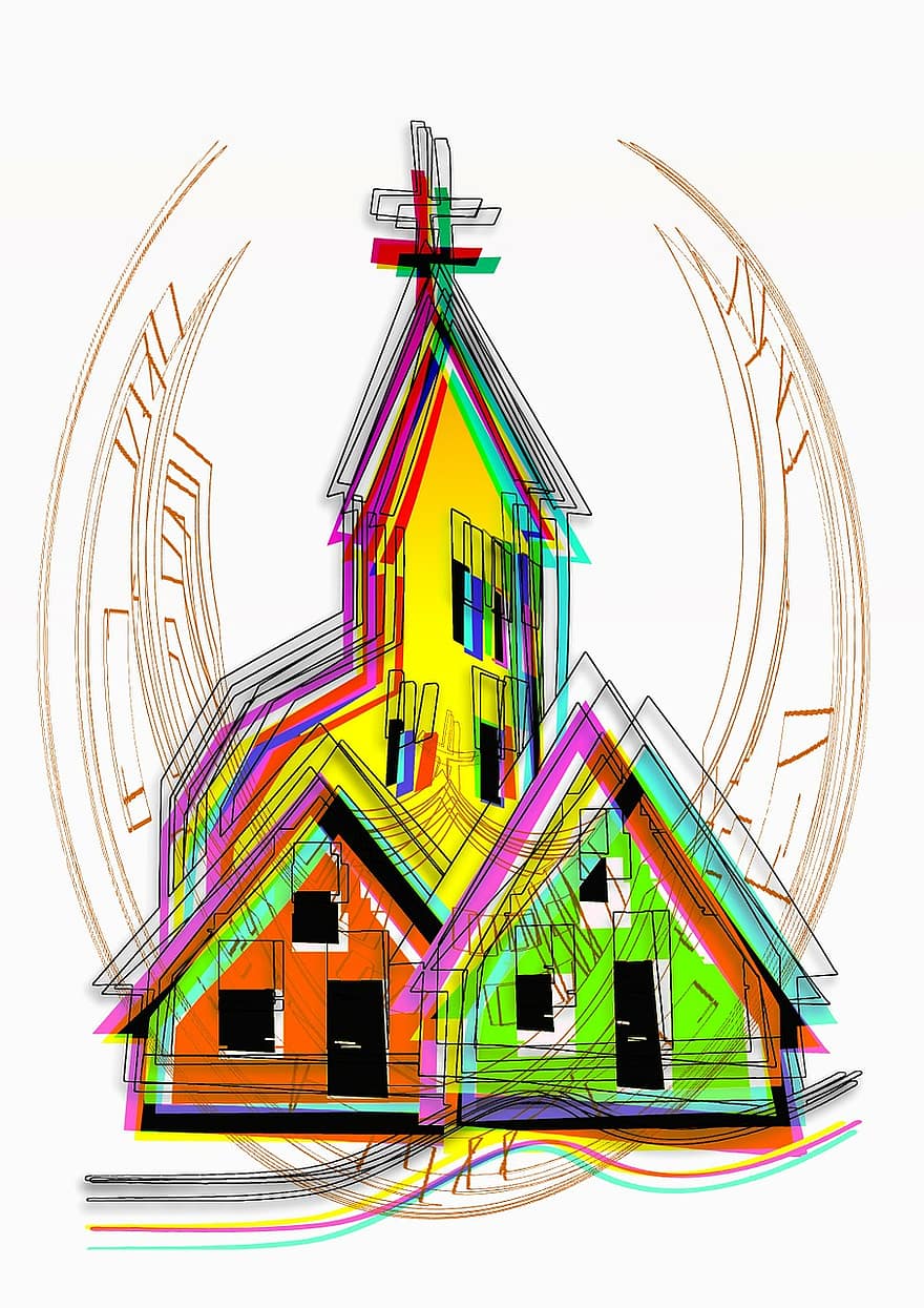 kirkko, kylä, abstrakti, logo, symboli, Yhteisö