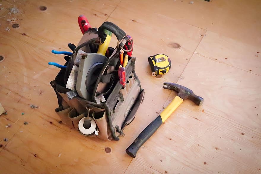 outils, marteau, sac, Tournevis, réparation, industrie de construction, clé, outil de travail, bois, équipement, travail