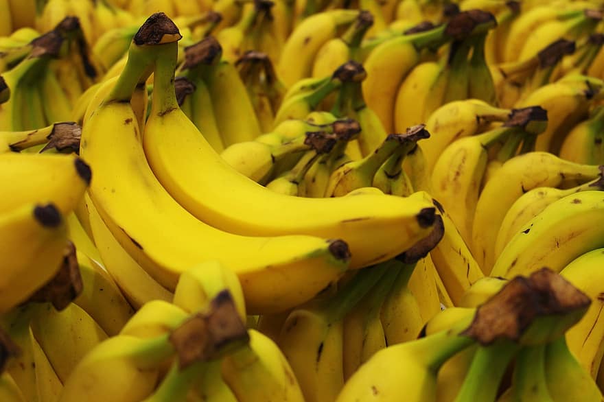 plátano, El fondo del plátano, plátanos, Plátanos en el fondo, comida, Fruta, sano, eso, amarillo, Fresco, tropical