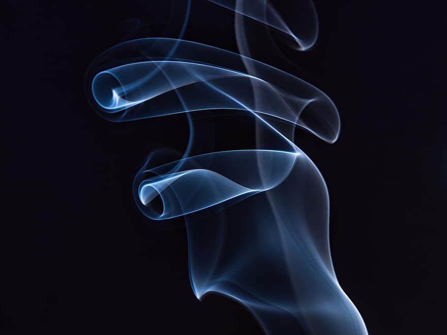 wierook, rook, blauwachtige rook, zwarte achtergrond, fysieke structuur, kromme, abstract, glad, vorm, achtergronden, vlam