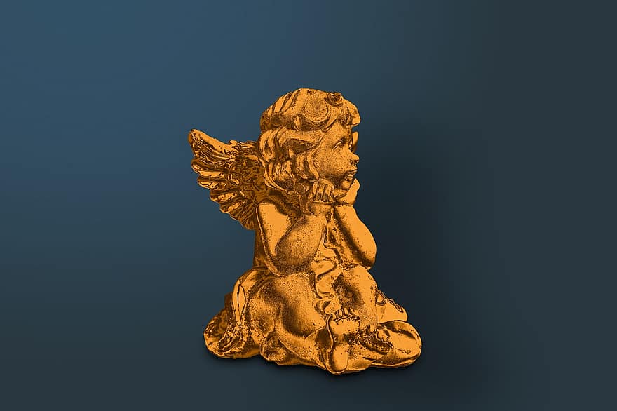 Angel, Gold, Figurine, Religion, Child, Metal, Figure, statue, sculpture, decoration, christianity