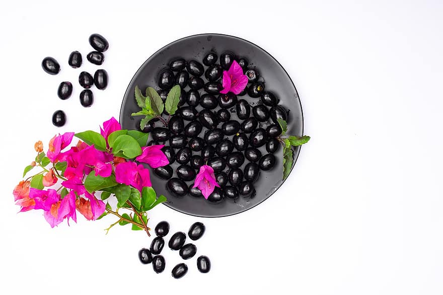 frukt, oliver, organisk, svarta oliver, hälsosam, ingrediens, näringsämne, friskhet, blomma, växt, närbild