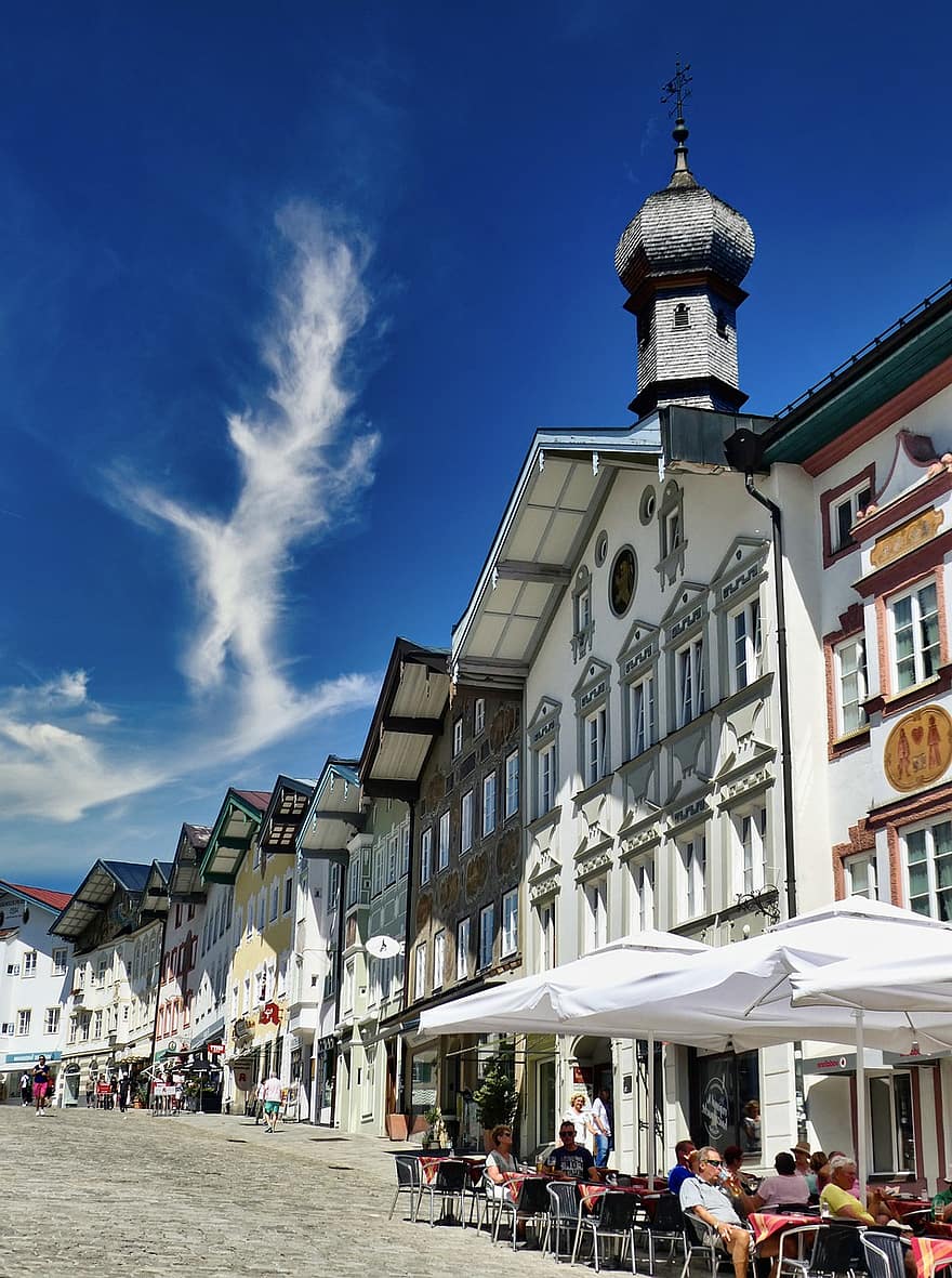 タウン、通り、街並み、ファサード、オーストリア、ビンテージ、伝統的な、クラシック