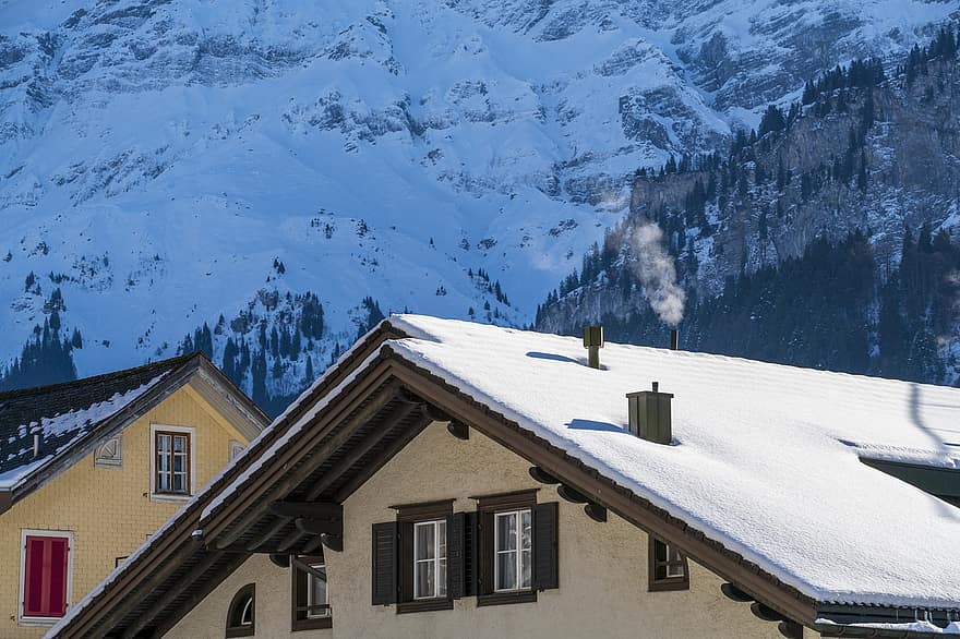 Sveitsi, talvi-, kaupunki, talo