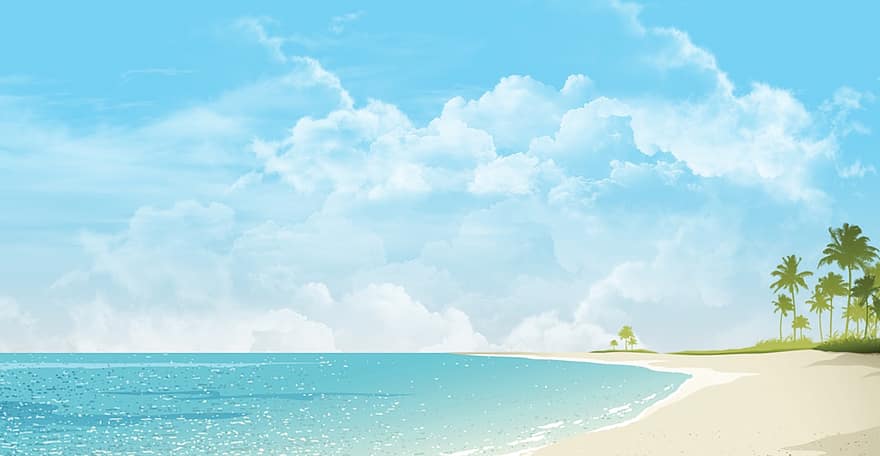 playa, cielo, azul