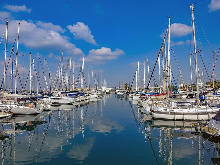Boats, Harbor, Marina, Sailboats, Sailing Boats, Yachts, Reflection, Water, Port, Mast, Sky