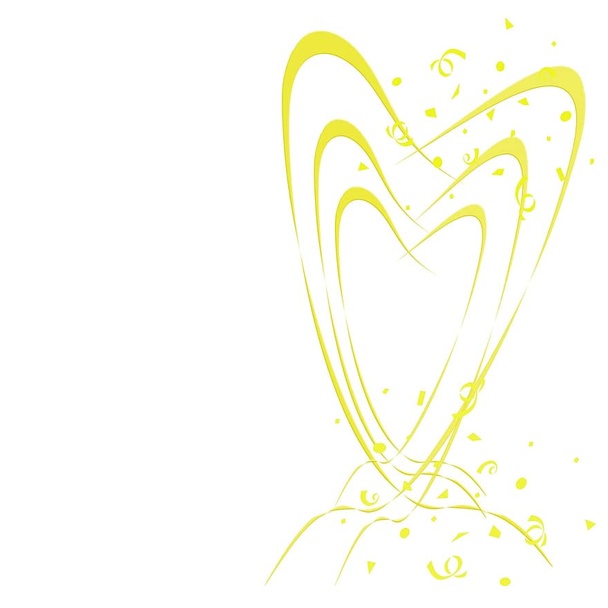 illustration, guld-, gyllene, gul, hjärtan, hjärta, tre, 3