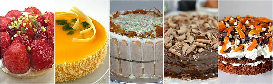 デザート、ケーキ、コラージュ、フード、甘い、おいしい、ペストリー、グルメ、お誕生日、パーティー、ベーカリー