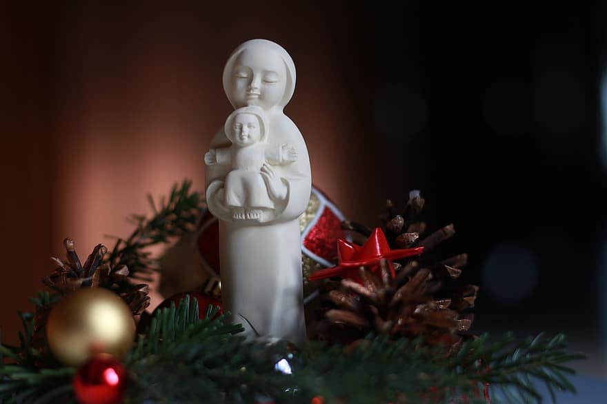 figurine, statuette, fond de noël, Noël, décorations, fermer, fête, Célébration de Noël, ornements, décorations de Noël, lit de bébé
