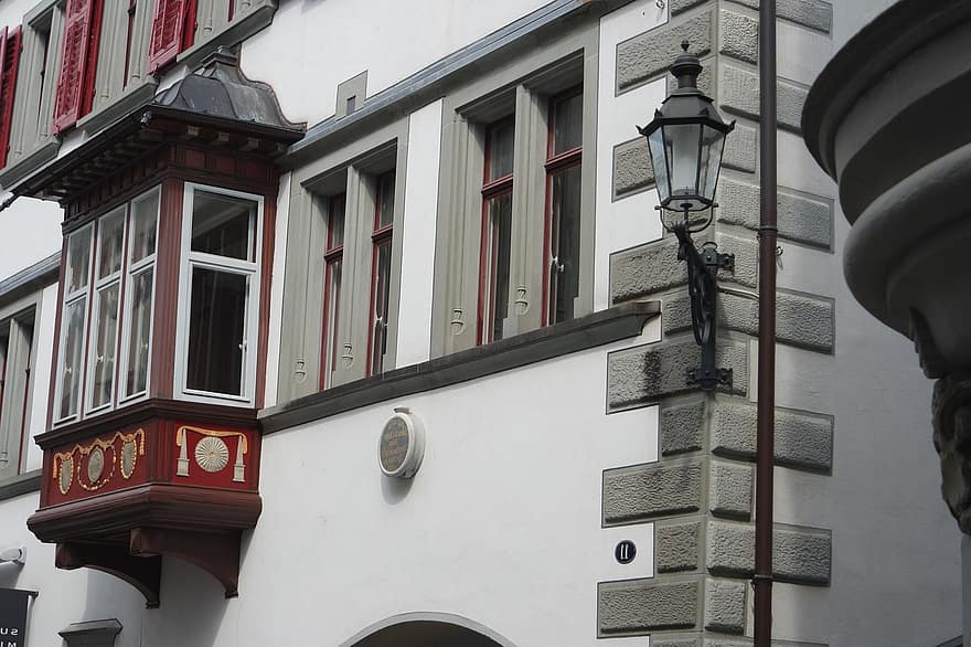 logu, ēka, lampa, gaisma, arhitektūra, Šveice, st gallen, vēsturiskais centrs, vēsturiski, ielās, tradīcijas