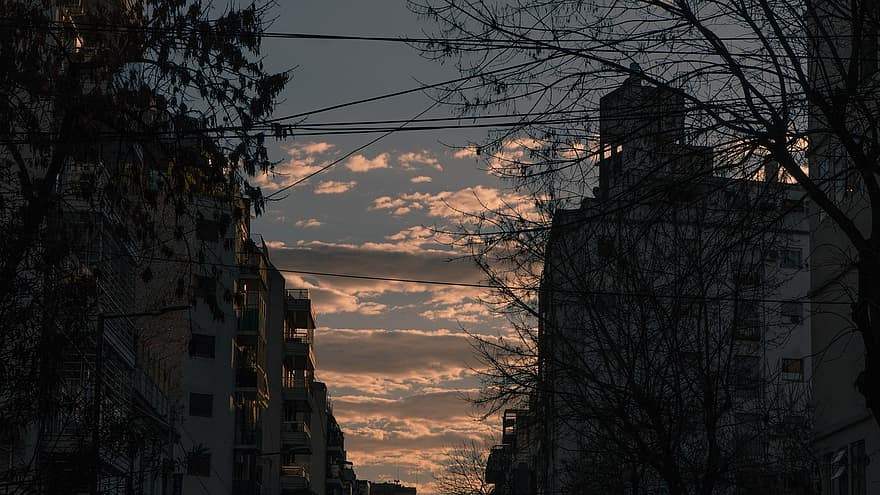 solnedgång, himmel, Buenos Aires, stad