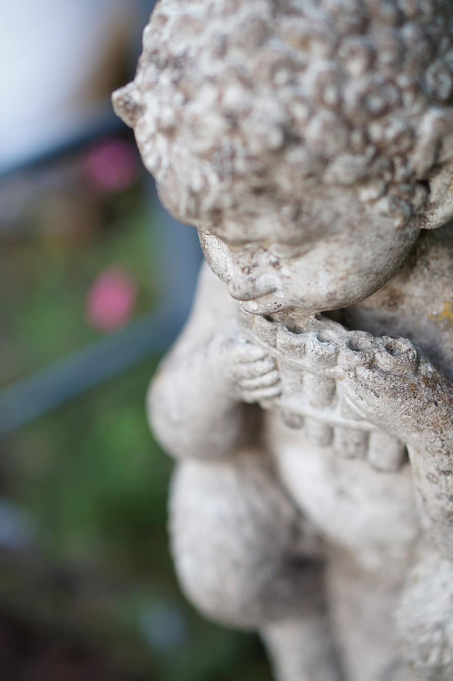 statuia de piatră, ornament, muzică, grădină, decor, piatră, copil, statuie
