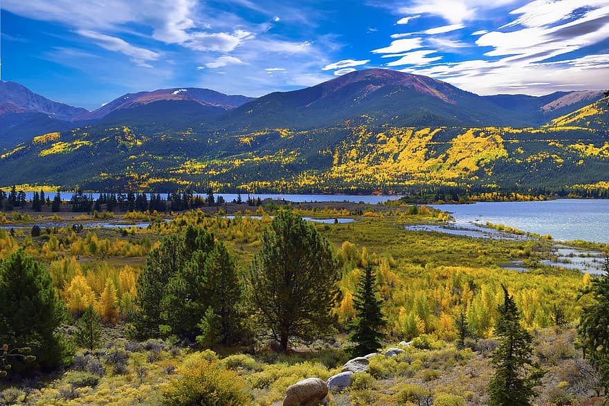 Natura, jesień, spadek, pora roku, na dworze, podróżować, badanie, colorado, jezioro, góry, Góra