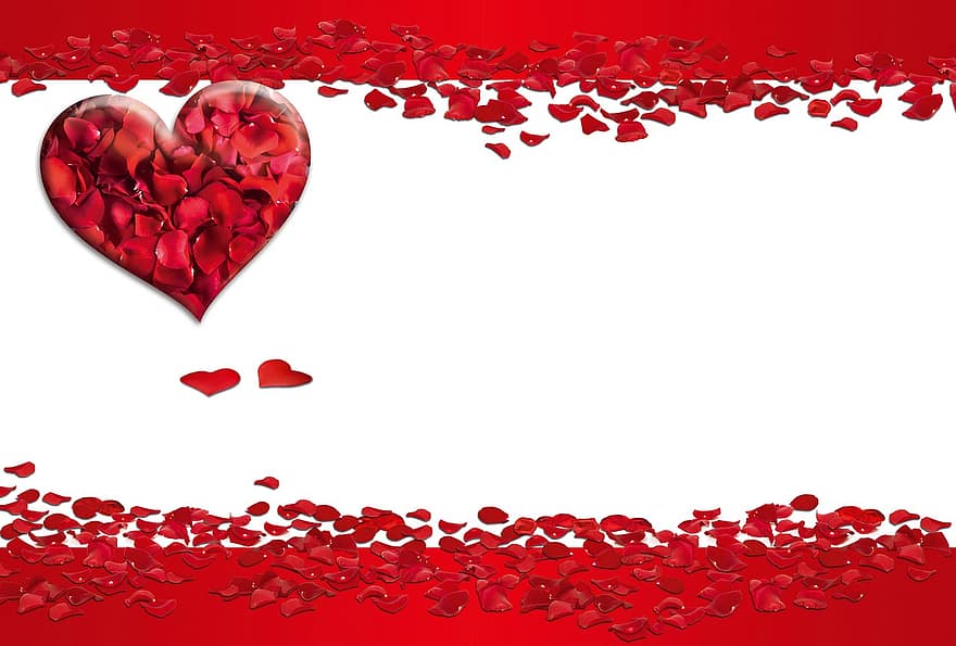 fona, sarkanas rozes ziedlapiņas, Valentīndiena, romantisks, mīlestība, karte, kāzas, ziedlapiņām, sirds