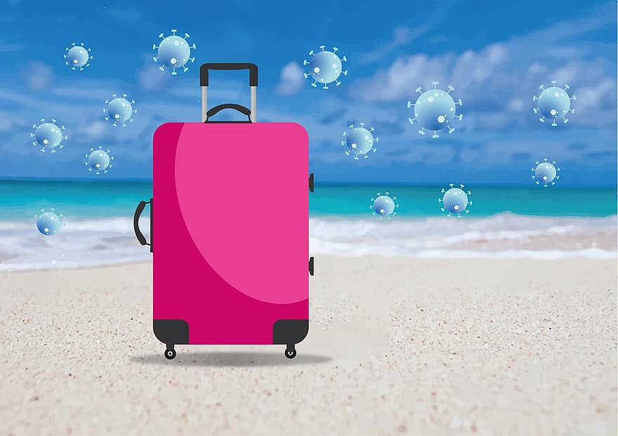 reizen, bagage, zee, corona, covid-19, toerisme, reiswaarschuwing, vakanties, reizigers, ga weg, infectie