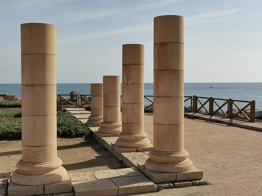 Coast, Travel, Exploration, Outdoors, Israel, architecture, architectural column, famous place, water, coastline, summer