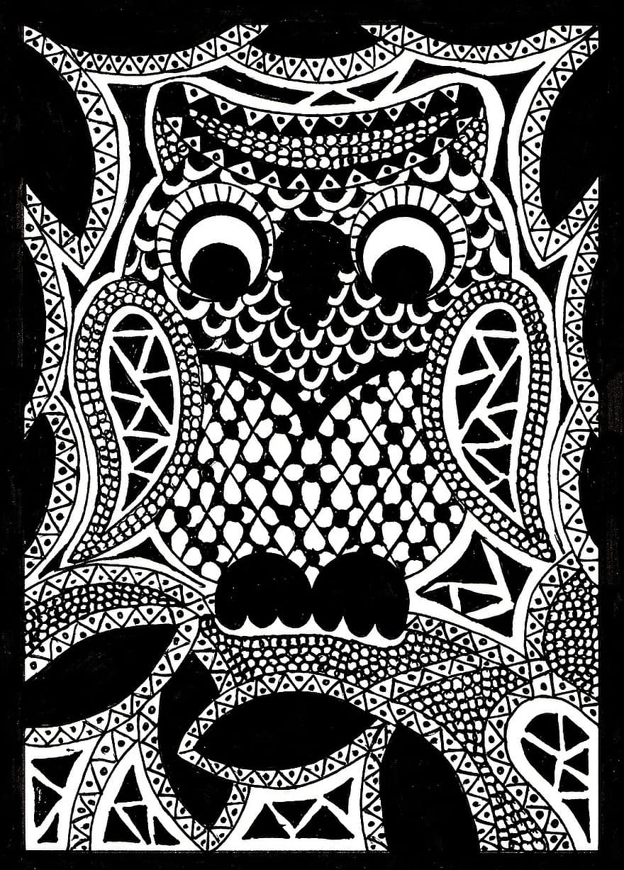 Zentangle Pictures, Drawing, Owl, Black And White, Abstract