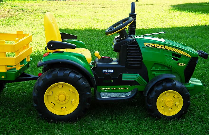 traktor, mainan, halaman rumput, kendaraan mainan, trailer, hijau