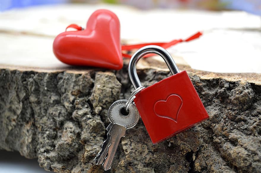 szív, lakat, szeretet, hányados, Valentin nap, szerető, kastély, kulcs, piros szív, kapcsolat, szerelmes