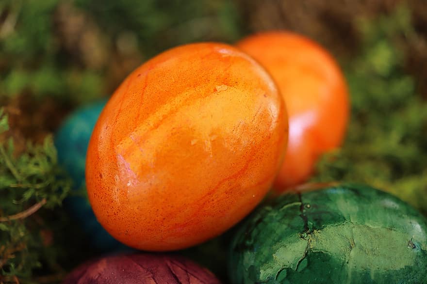apelsinägg, målade ägg, påskägg, påskfestival, äggjakt, påsk, närbild, mat, friskhet, grön färg, mogen