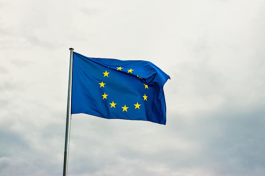 eu, vlajka eu, Evropská unie, modrý, patriotismus, symbol, mrak, nebe, tvar hvězdy, dom, den