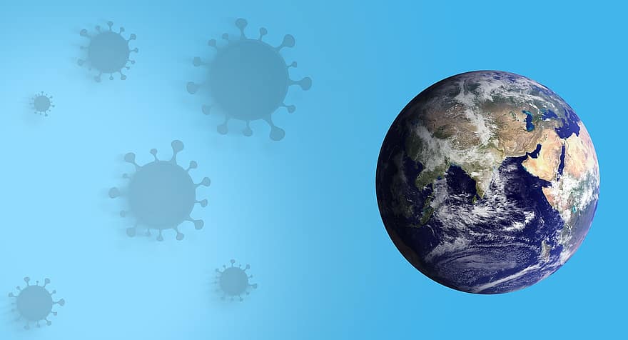 地球、ウイルス、攻撃、概念、アイディア、コロナウイルス、小惑星、バックグラウンド、細菌、バナー、伝染性