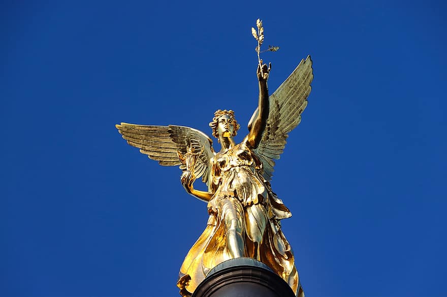 vrede, engel, Vredesambassadeur, München, beeldhouwwerk, kunst, mijlpaal, standbeeld, blauw, symbool, Christendom