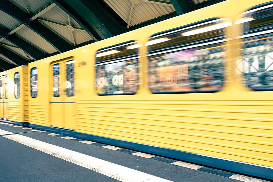 tren, estació, Berlín, tren groc, estació de tren, S-bahn de Berlín, plataforma, metro, transport