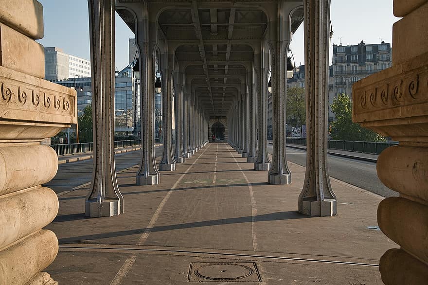 París, viaducto, puente, la carretera, carril bici, pilares, estructura, urbano, ciudad