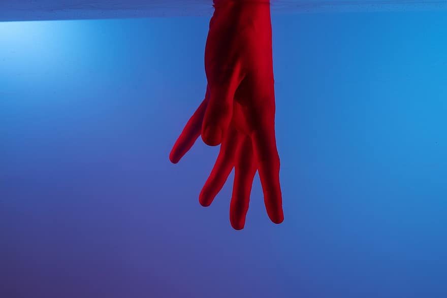 Hand, Fingers, Underwater, Water, Red Hand, Human, Person, Artistic, Concept, Touch, Help