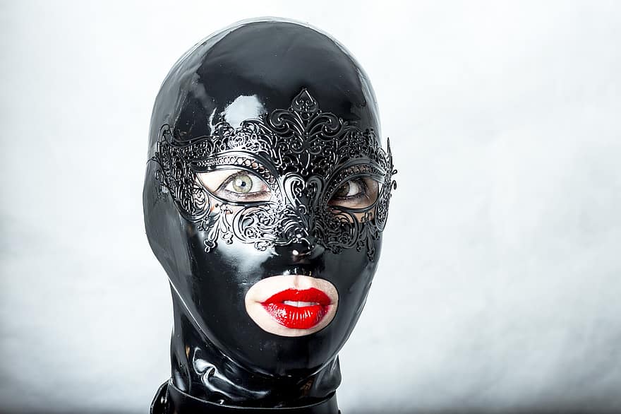 Mask, Hidden, Black, Latex, Girl, Woman, Fashion, Portrait, Lips, Glamour, Mouth
