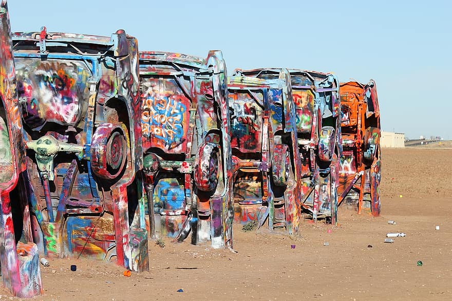 Cars, Cadillac Ranch, Cadillac, Usa, America, Sightseeing, Desert, Sand, Graffiti, Art, multi colored