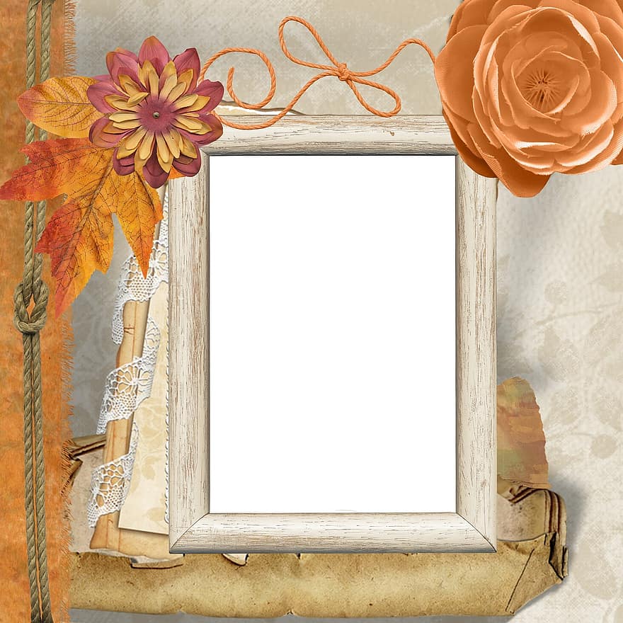 Background, Scrapbooking, Fall, Frame, Rose, Flower, Old, Vintage, Antique, Rope, Paper