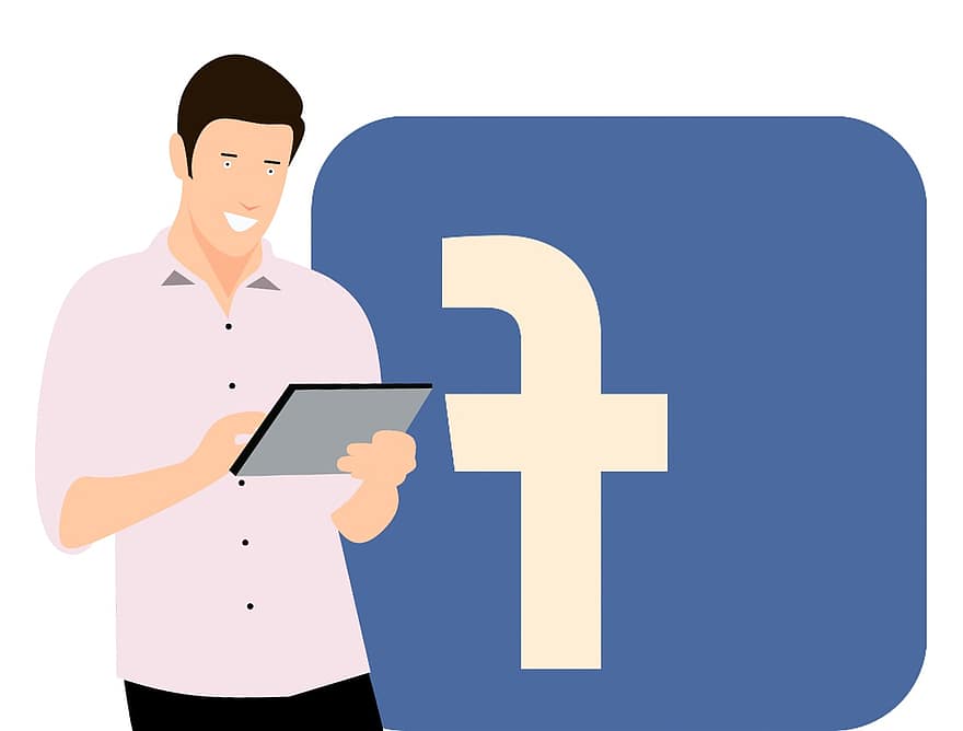 facebook, toepassing, internet, sociale media, tablet, jong, vol, gebruik makend van, lichaam, bedrijf, zakenman