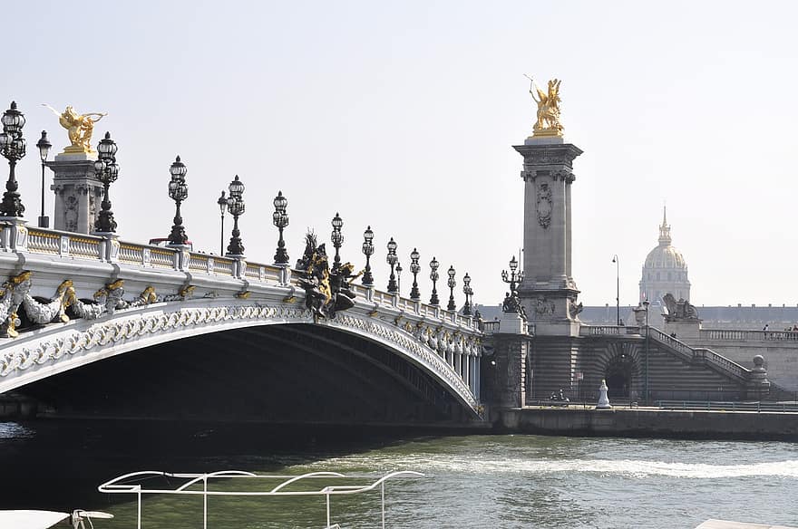 Parijs, brug, stad, architectuur, Seine, rivier-, stedelijk, stadsgezicht, historisch, reizen, hemel