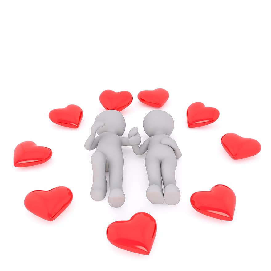 meilė, širdis, Valentino diena, pora, Šviežia Įsimylėjusi, raudona, romantika, romantiškas, širdies formos, 3dman, 3d