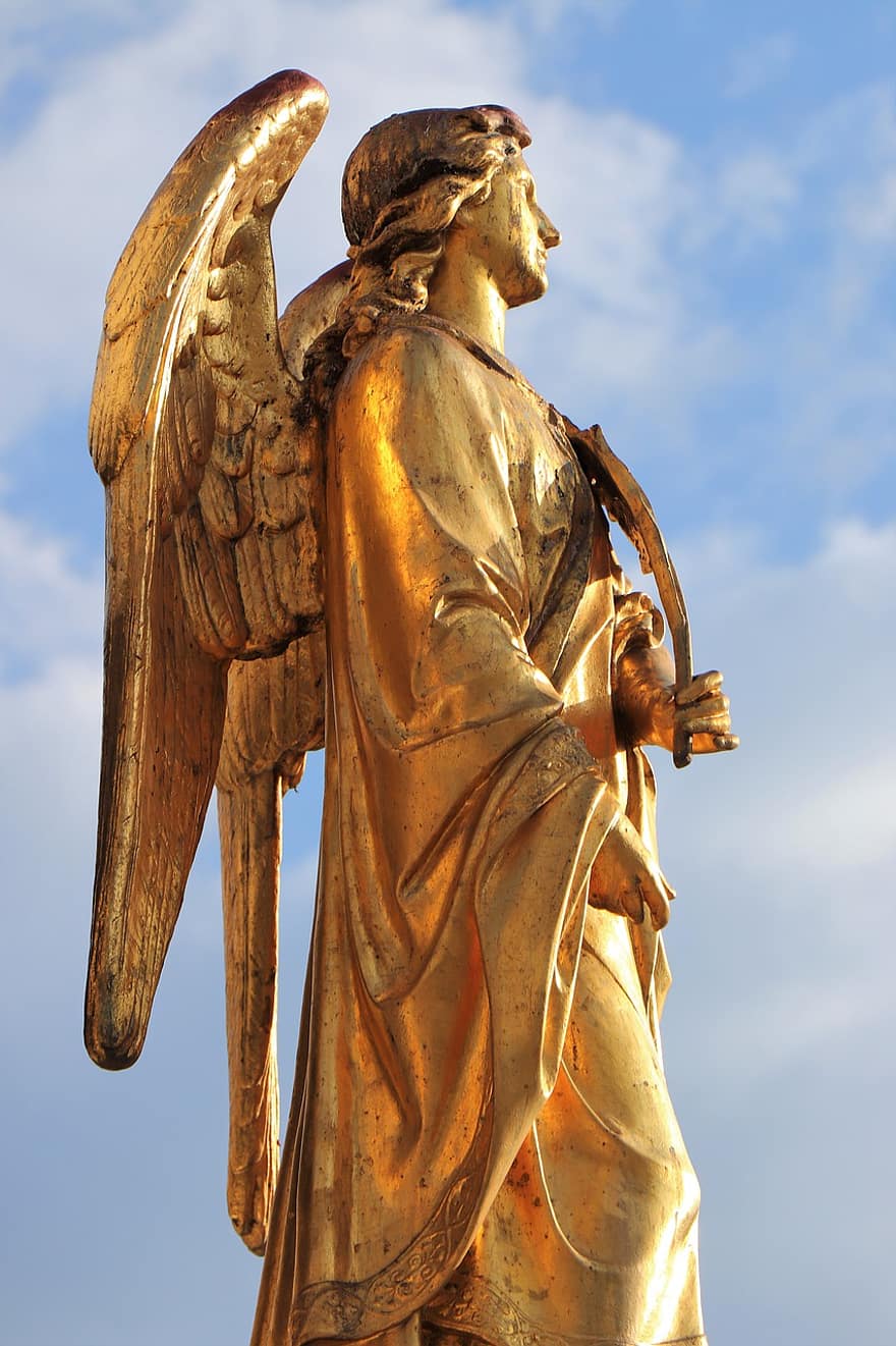malaikat emas, patung emas, patung malaikat, agama, Kekristenan, patung, kerohanian, tempat terkenal, budaya, katolik, Arsitektur