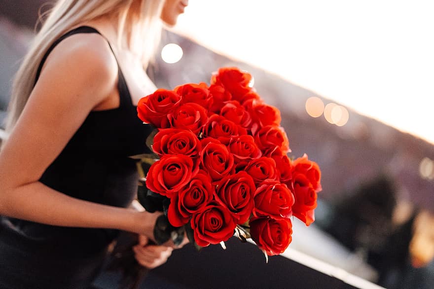 virágok, rózsák, csokor, ajándék, Valentin nap, boldog Valentin napot, szeretet, nők, virág, felnőtt, románc